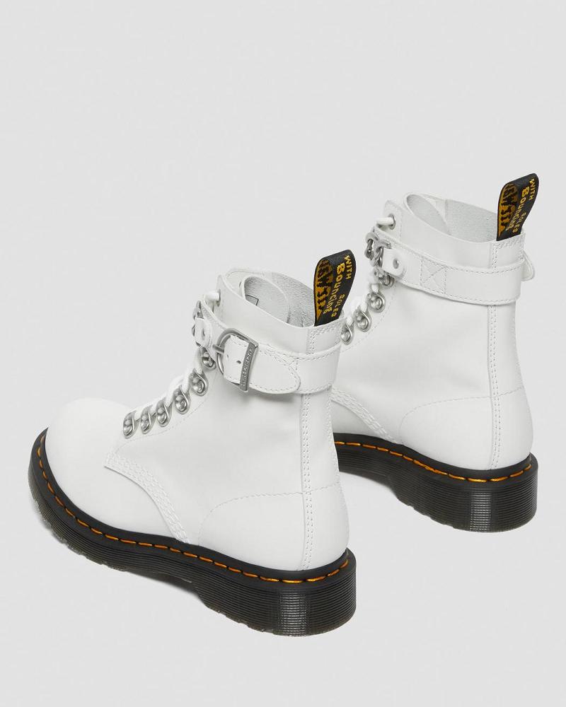 White Women's Dr Martens 1460 Pascal Chain Leather Lace Up Boots | CA 180GSO